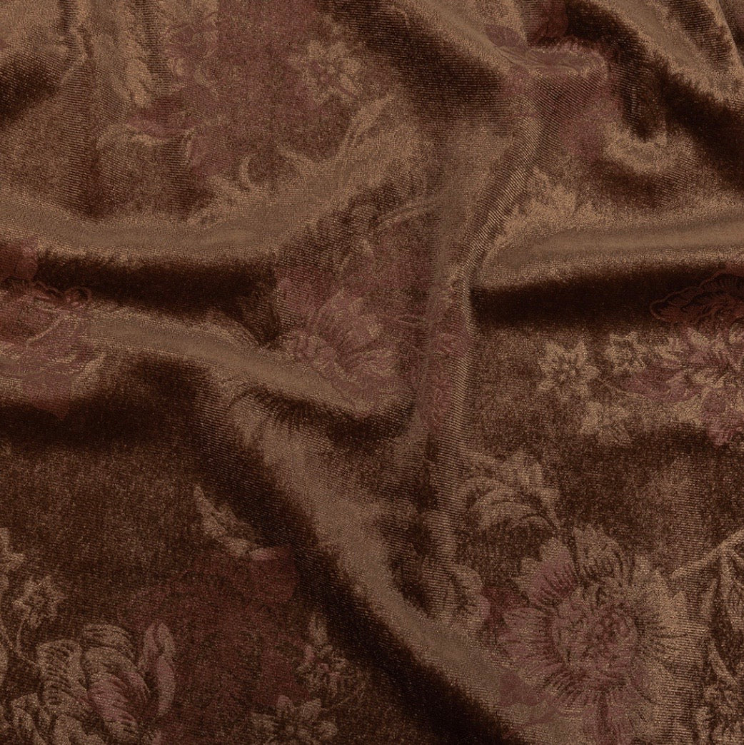 Floral Embossed Velour - Taupe and Metallic Rose Gold – Fabric Couture